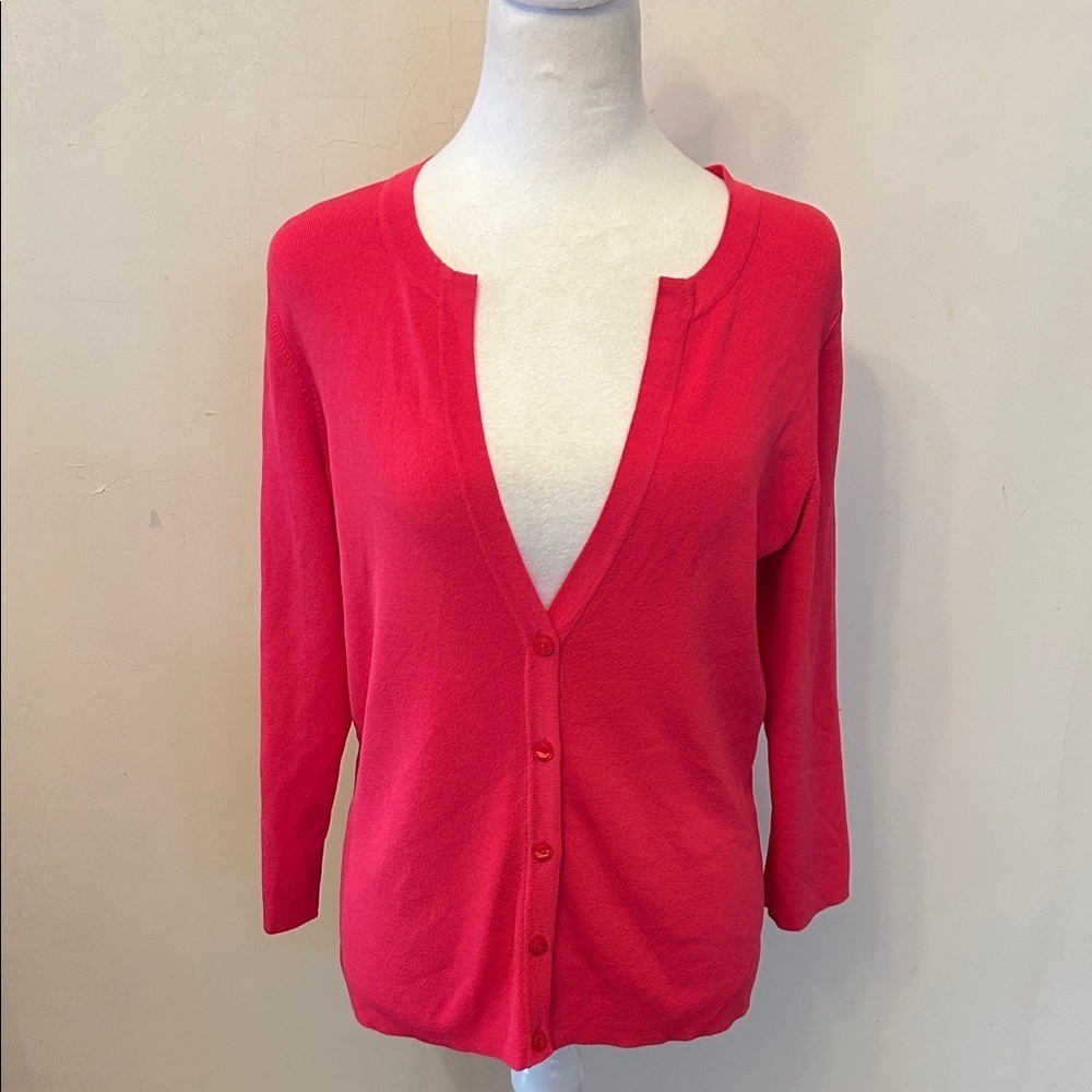 Talbots hot pink V neck button front cardigan Size M EUC